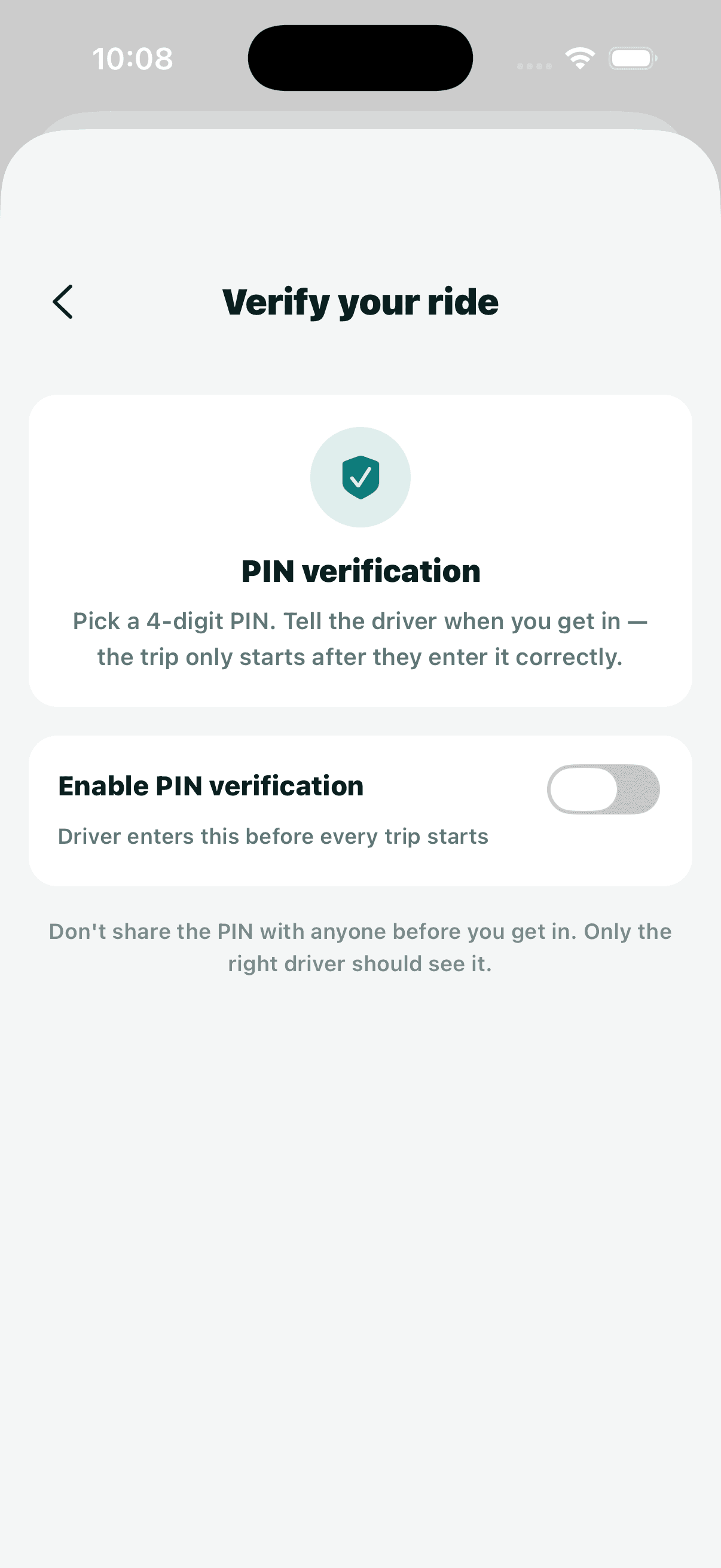 PIN verification — live in the app